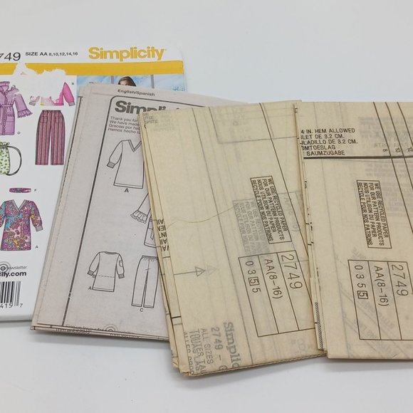 Simplicity Sewing Pattern 2749 Girls Pants Robe Bag Tunic Top Size 8 10 12 14 16 - Picture 3 of 6